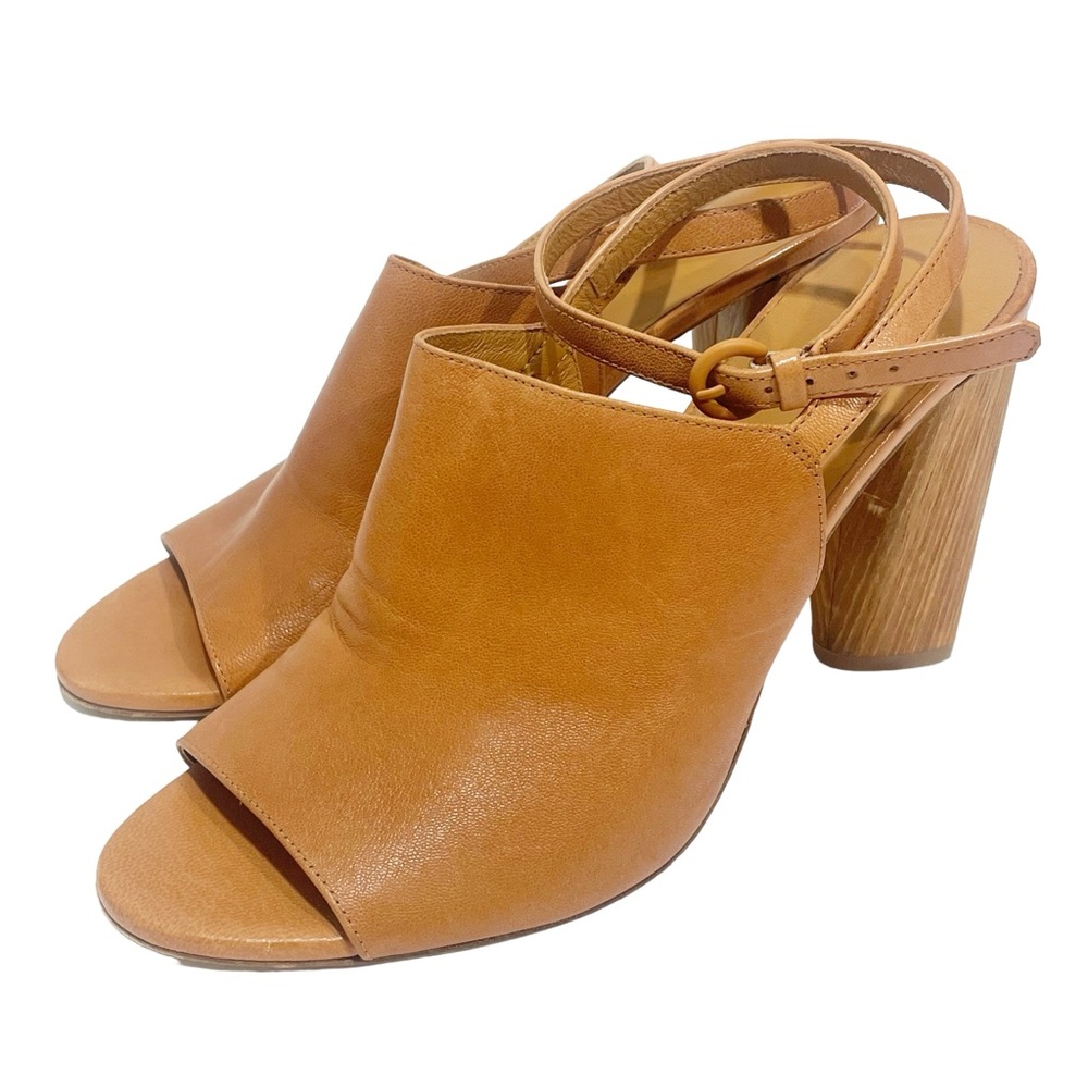 Vince Size 8.5 Brown Leather Wrap Ankle Buckle Open Toe Block Heel‎ Sandal